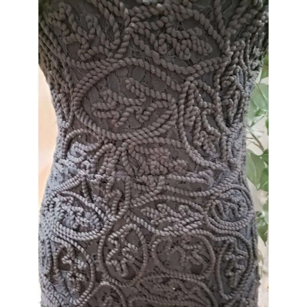The Clothing Company Women's Black Crochet Tape Lace Flapper Tank Dress Size M - Image 3