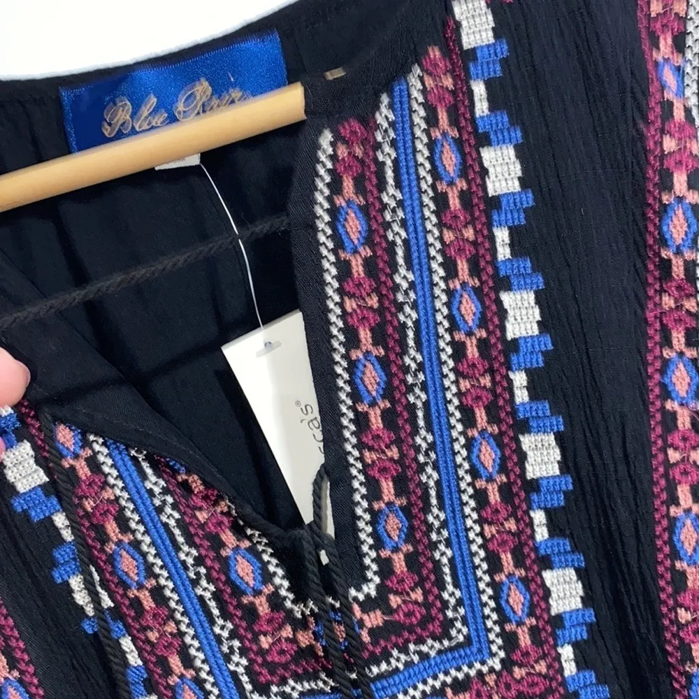Blue Rain Francesca’s embroidered dress tassel detail small‎ NWT lined black - Image 2