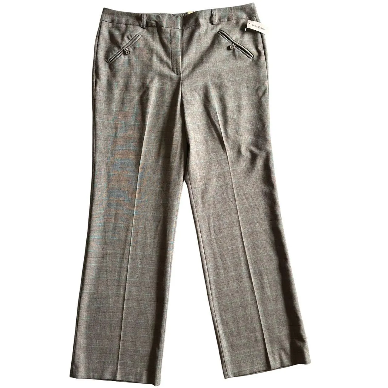 Dressbarn‎ NWT Brown & Blue Plaid Straight Leg Slacks Sz 16 Plus Size Y2K 2000s - Image 2