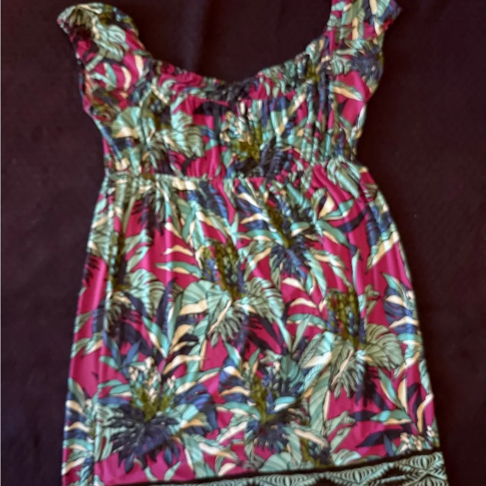 Peck & Peck size 16 offshoulder tropical print dress stretchy smocked boho style - Image 14