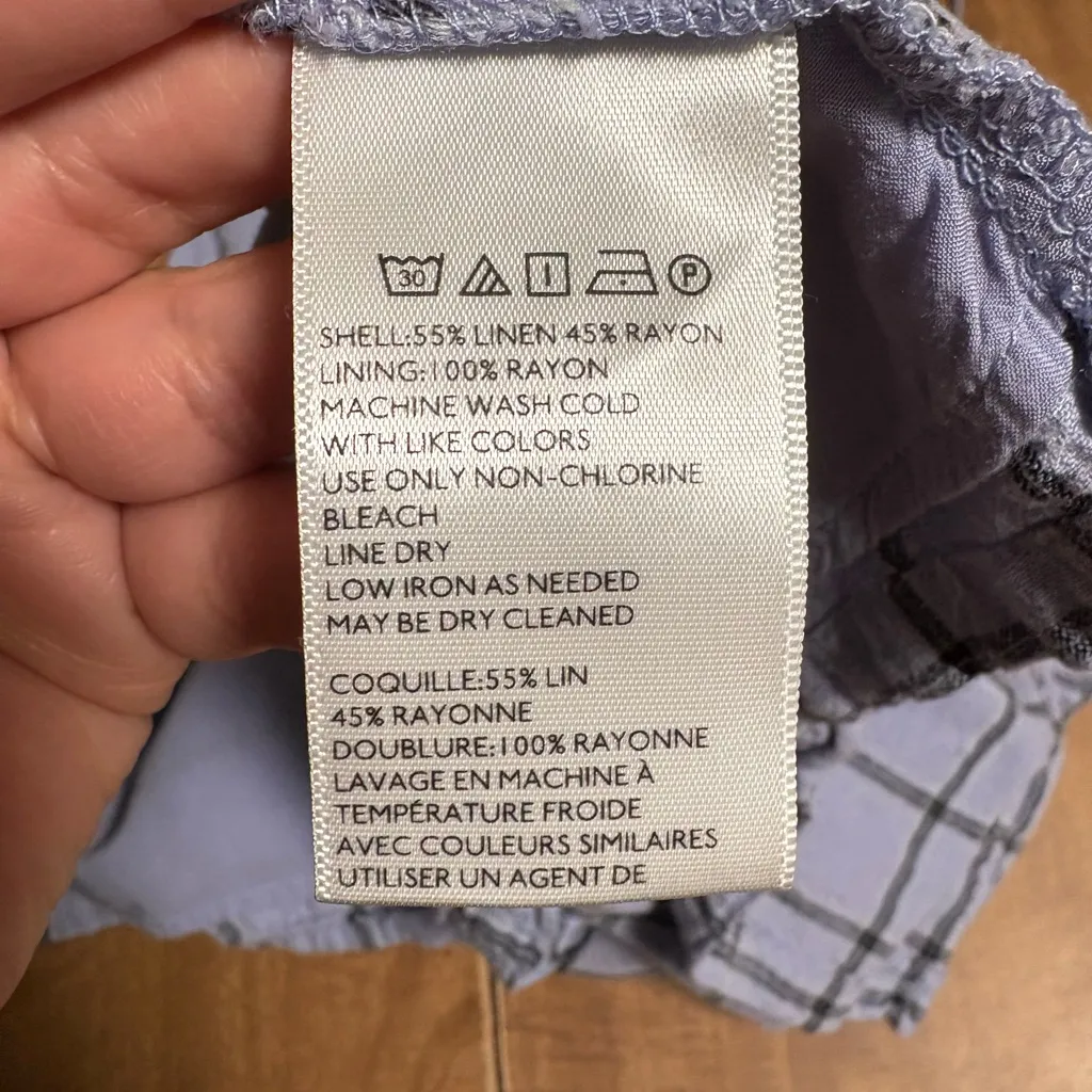 Urban Outfitters Light Blue Windowpane Grid Print Surplice Linen Mini Dress - Image 5