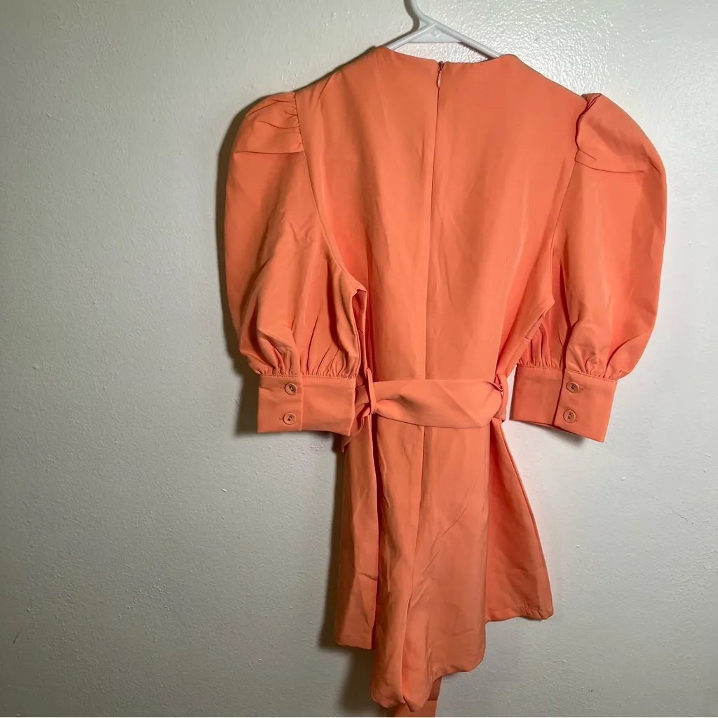 Romper Playsuit Peach Short Puff Sleeves Orange - Image 5