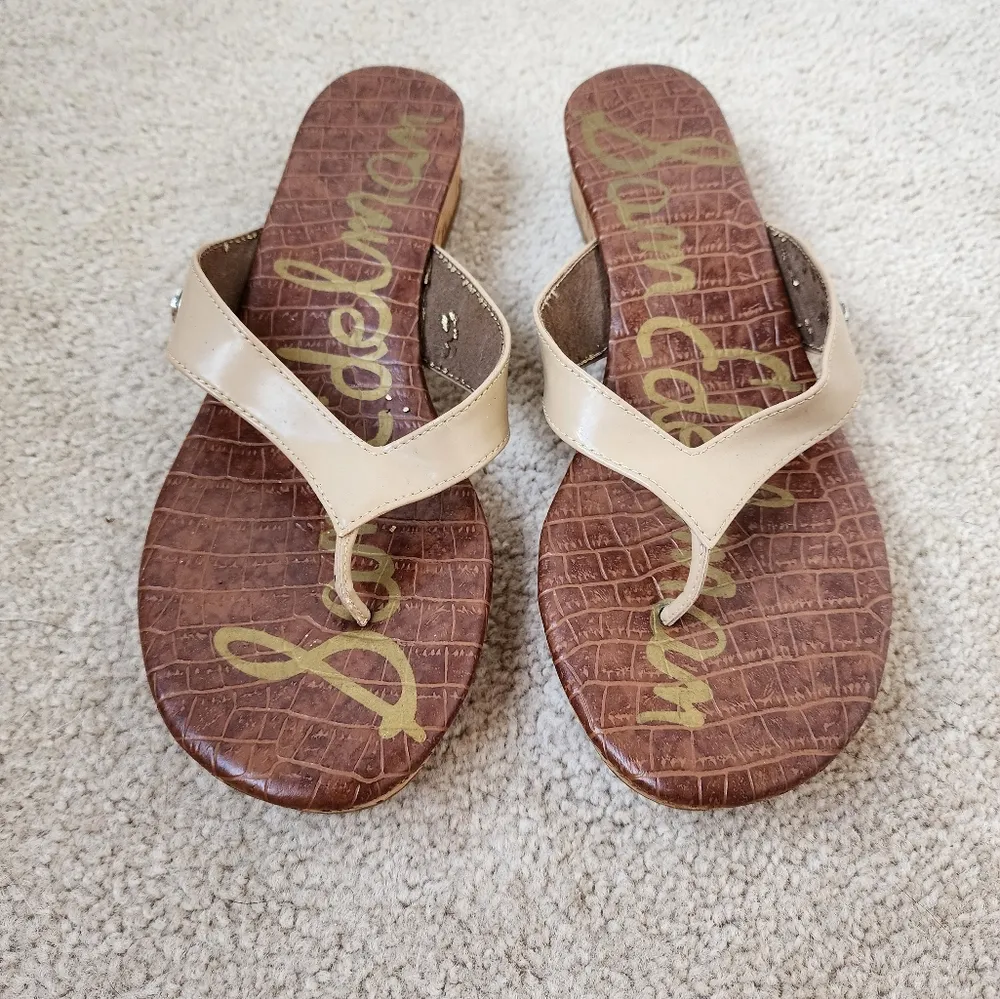 Sam Edelman Tanya Faux Patent Leather Cork Wedge Flip Flops - Image 2