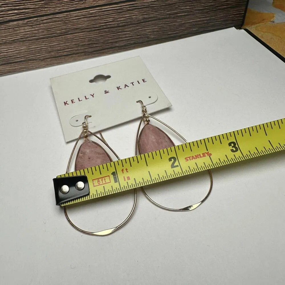 Kelly & Katie Gold Tone Pink Stone Dangle Drop Pierced Earrings NWT - Image 7