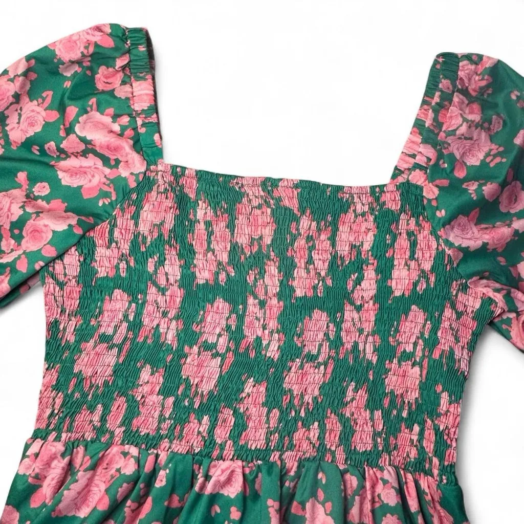 🌸JODIFL Peplum Smock Top | Green & Pink Floral | Size M | Flirty & Fun! 🌿🌷 - Image 7