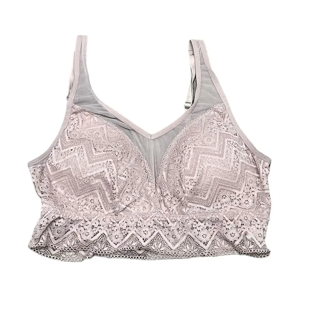 Daniela Tombini Lace Bralette 46 1X | Soft Pink Sheer Mesh Longline Lingerie Size XL - Image 2
