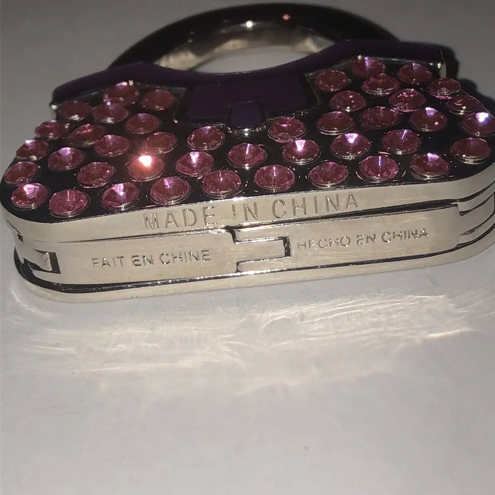 Silver Tone Purple Enamel Pink CZ Rhinestones Purse Holder - Image 3