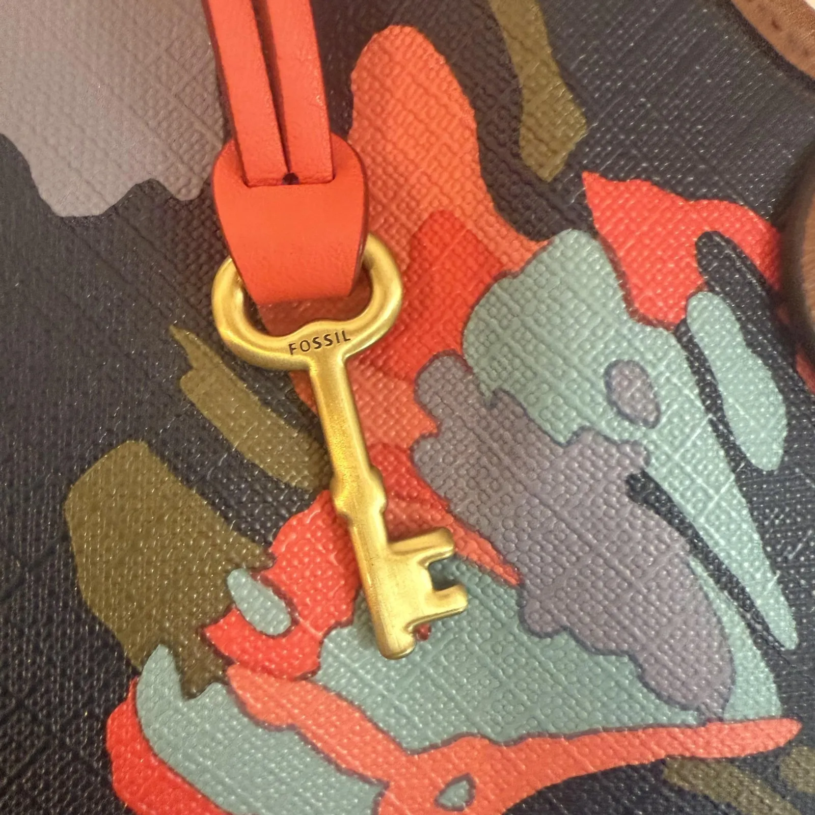 Fossil Tote Bag Womens Floral Print Coated Canvas Brown Leather Purse Wristlet - Image 4