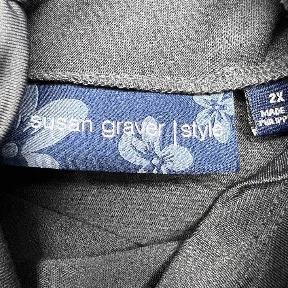Susan Graver Womens Top 2X Turtleneck Stretch Career Office Business Casual Gray - Image 2