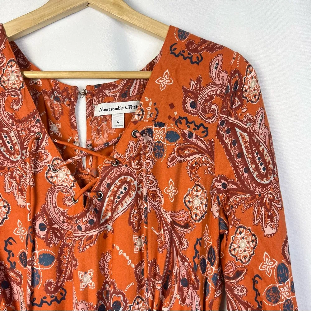 Abercrombie & Fitch Orange Paisley Long Sleeve Romper S - Image 4
