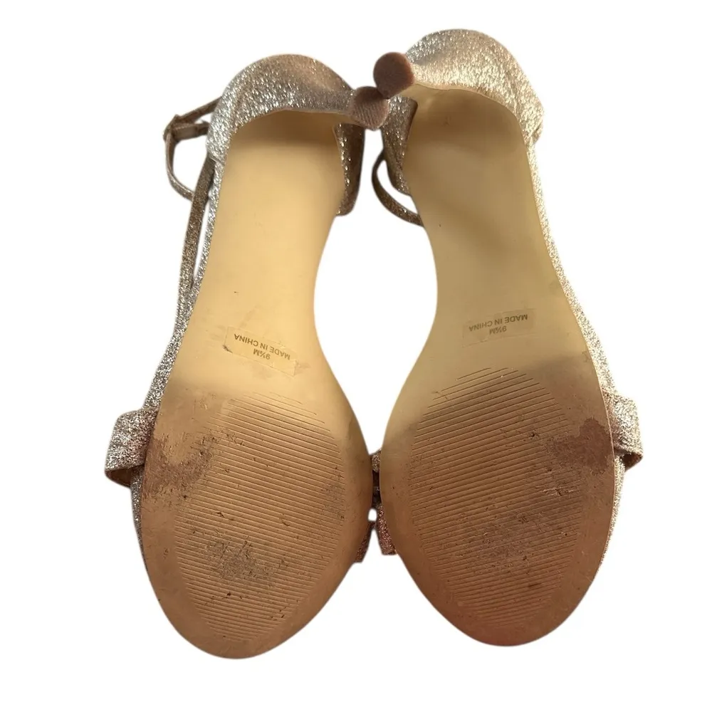 Badgley Mischka Mark James Open Toe Heels Goldtone Glitter Platform Shoes 9.5 - Image 5