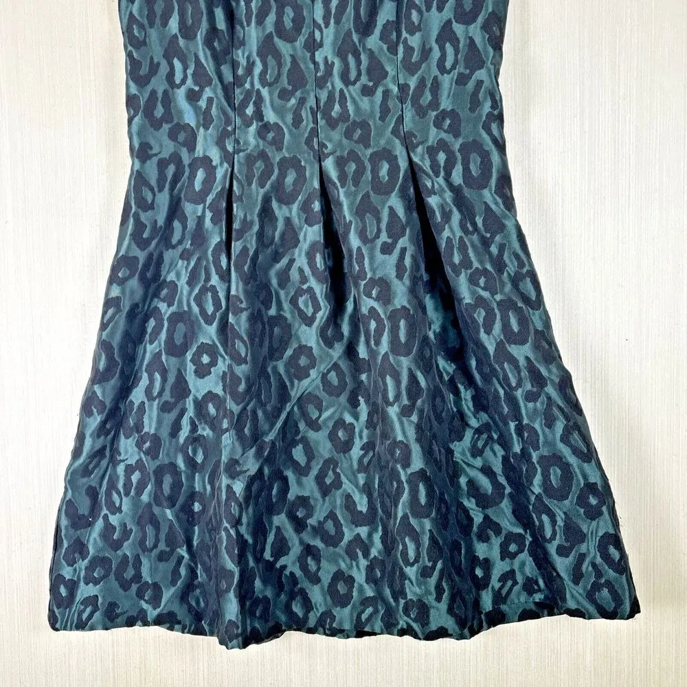 Ann Taylor Loft Women's Dress  Sz 2P Green Leopard Print Fit Flare Party Mini - Image 3