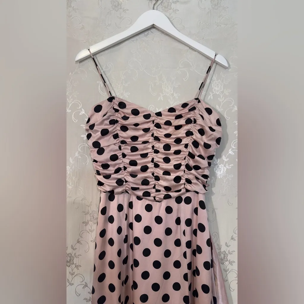Laundry Shelli Segal Pink & Black Polka Dot Midi Dress Vintage Y2K Silk Size 6 - Image 5