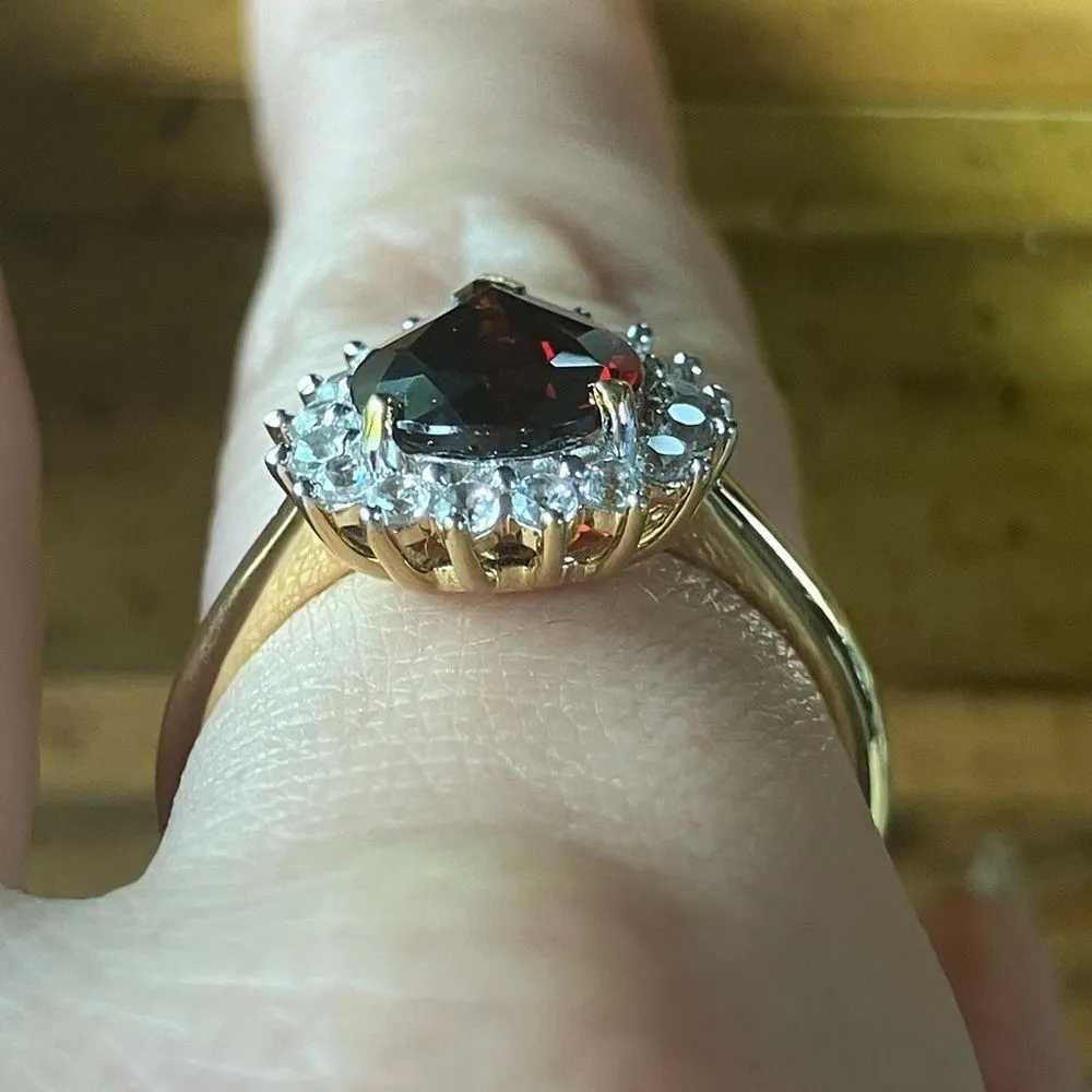 Natural Red Garnet Sterling Silver Ring Size 8 Gold - Image 2