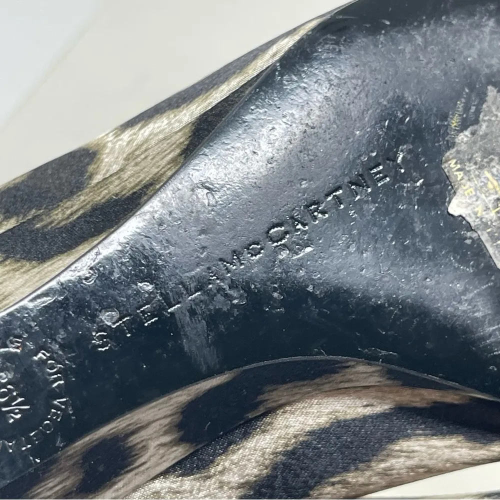 Stella McCartney Satin Leopard Print Wedges Size 36.5 6 - Image 5