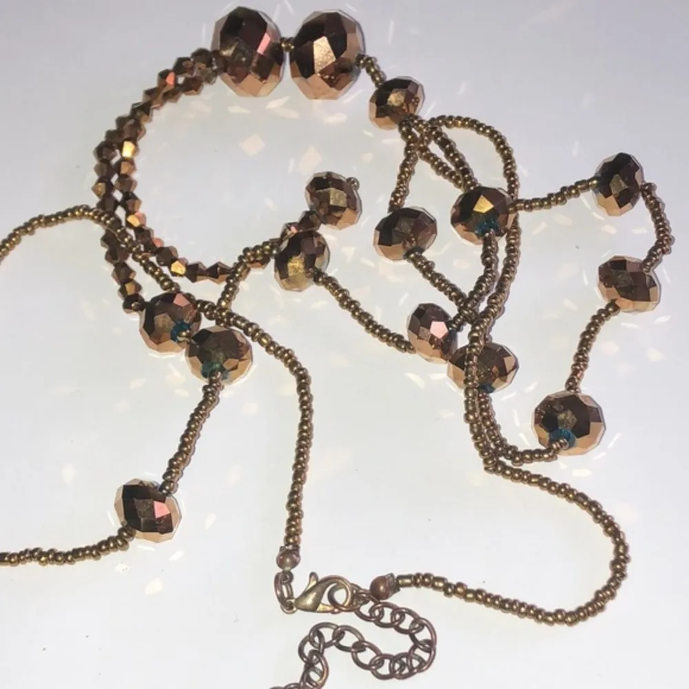 Vintage Bronze Metallic Seed Bead Beaded Dangling Tassel Fringe Necklace - Image 7