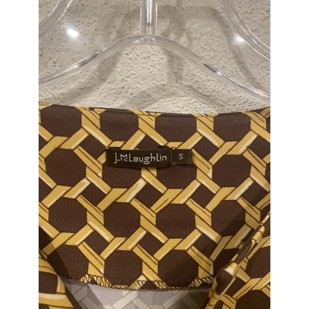 J McLaughlin Dress Womens Small Brown Yellow Geometric Print 3/4 Sleeve Pullover - Image 2