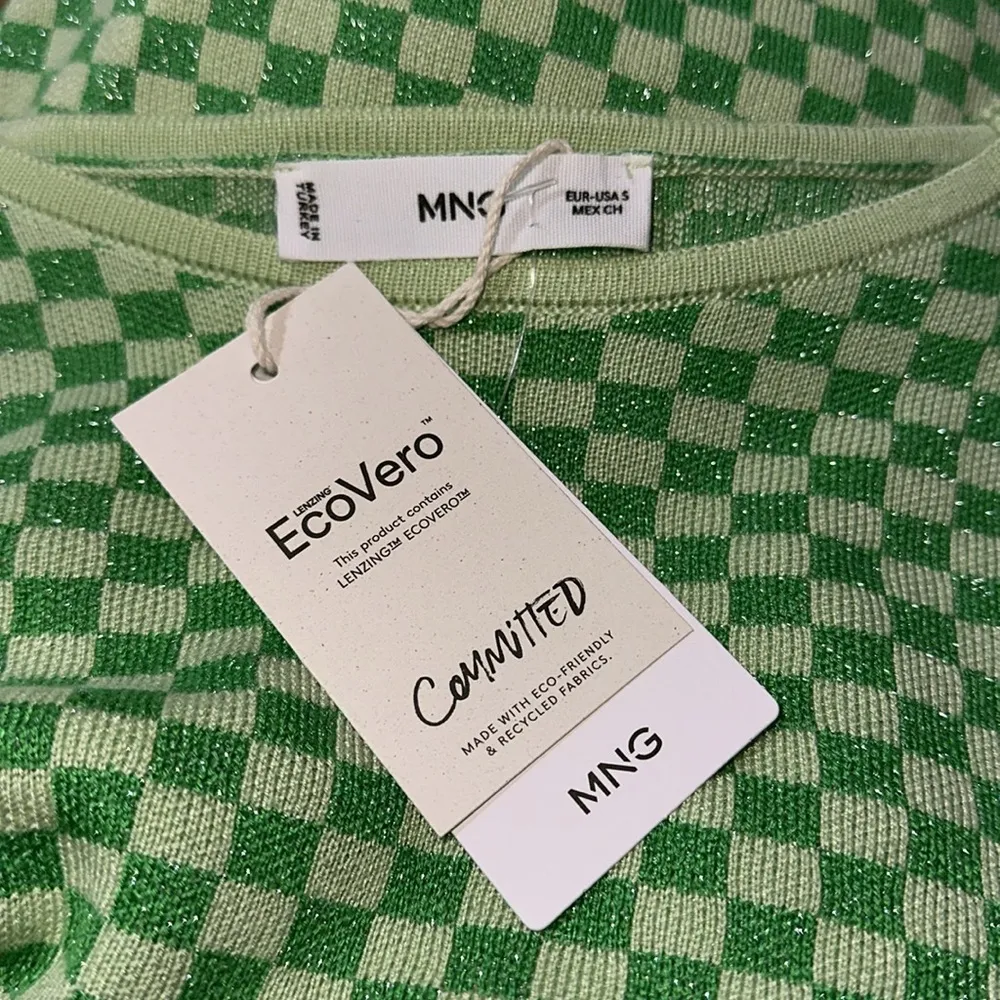 NWT MANGO Checks knitted sweater Green Shimmery Small y2k - Image 9