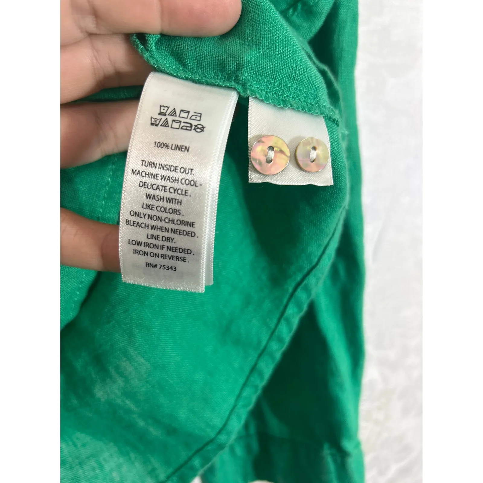 Rachel Zoe Button Up XL Kelly Green 100% Linen Cropped Long Sleeve Boxy - Image 8