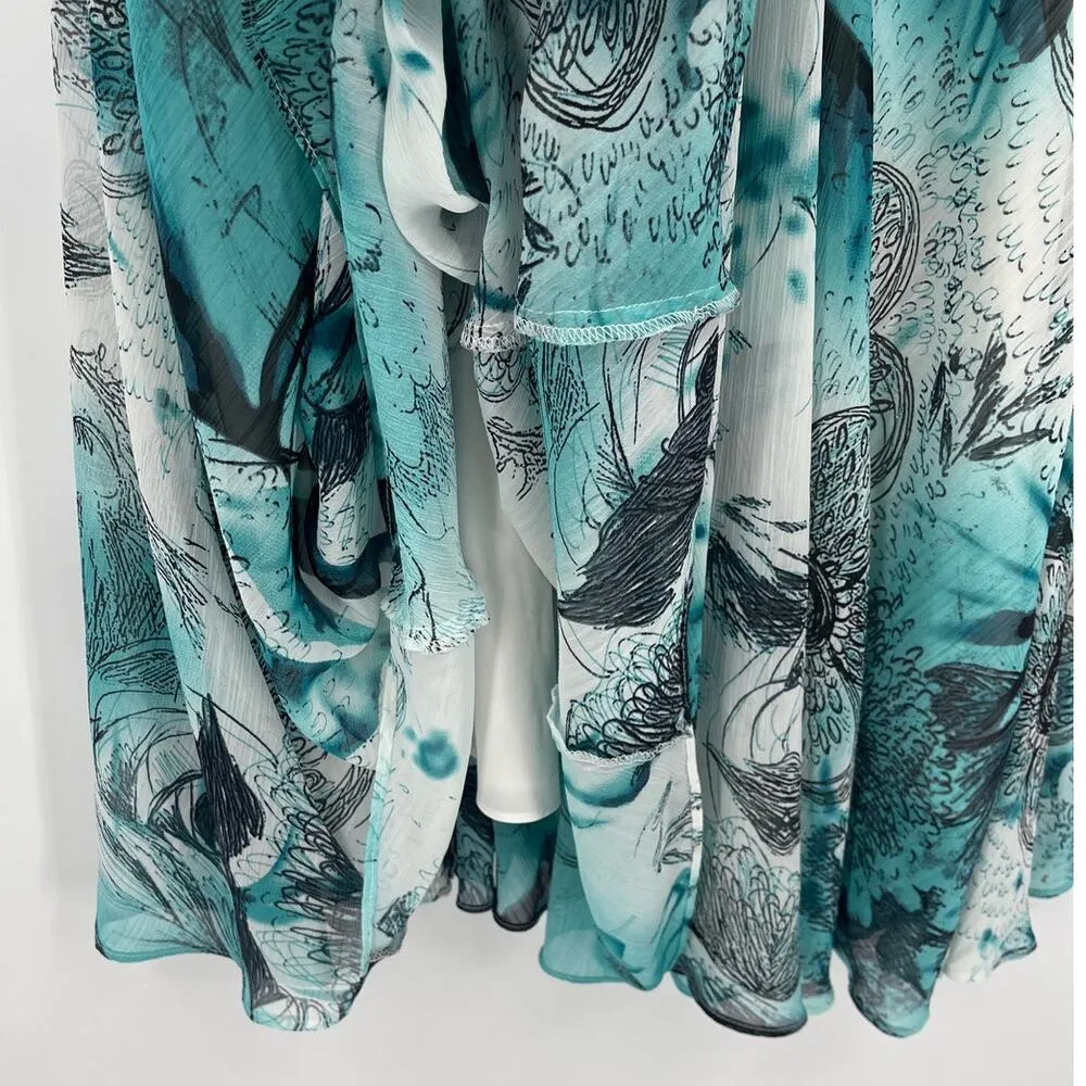 Lapis Maxi Skirt Sz L Teal Boho Floral Pleat Flowy Chiffon Resortwear Foldover Green Size L - Image 4