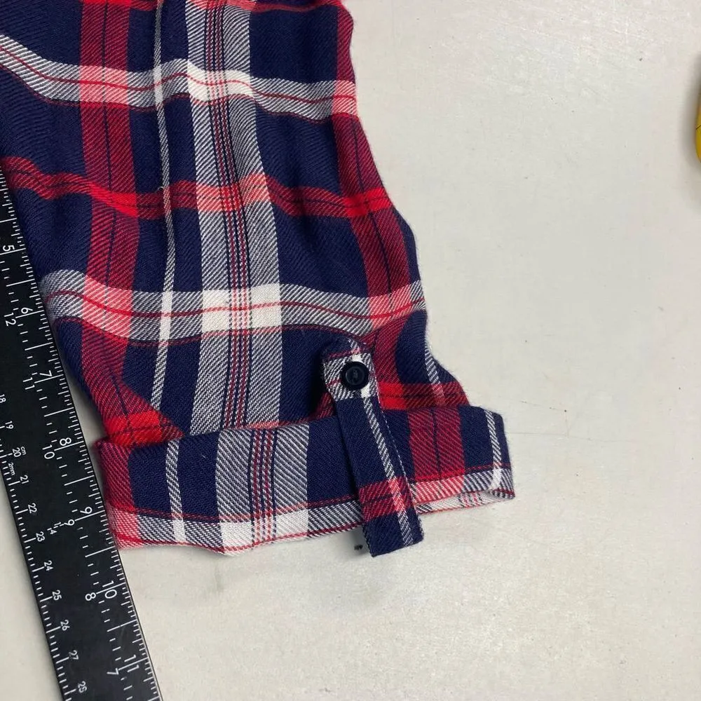 JUSTIFY Plaid Crochet Open Front Cardigan Shrug Large Red Blue White & Ivory - Image 10