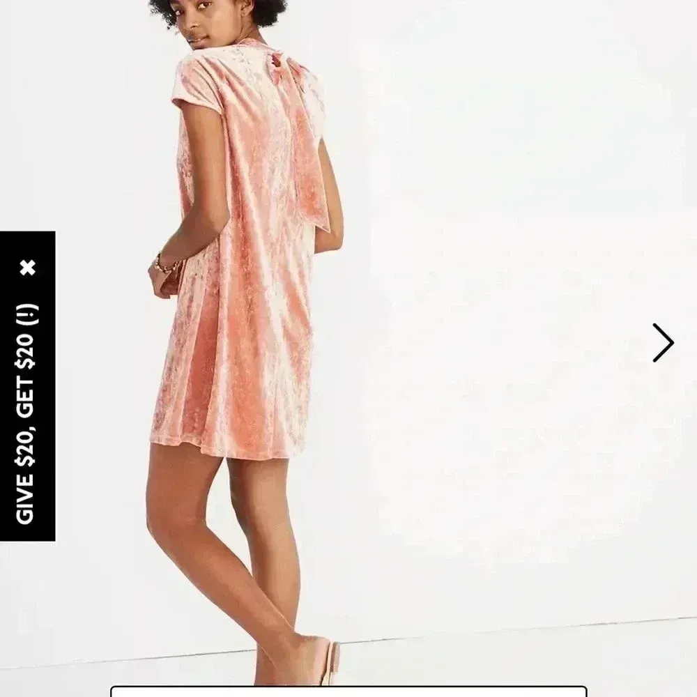 Madewell Soft Pink Crushed Velvet Mockneck Dress, Size M - Image 3