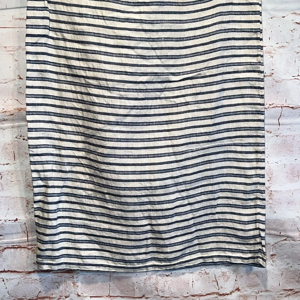 Tahari Dress Womens XS White Blue Linen Short Mini Shift Striped Short Sleeve - Image 3