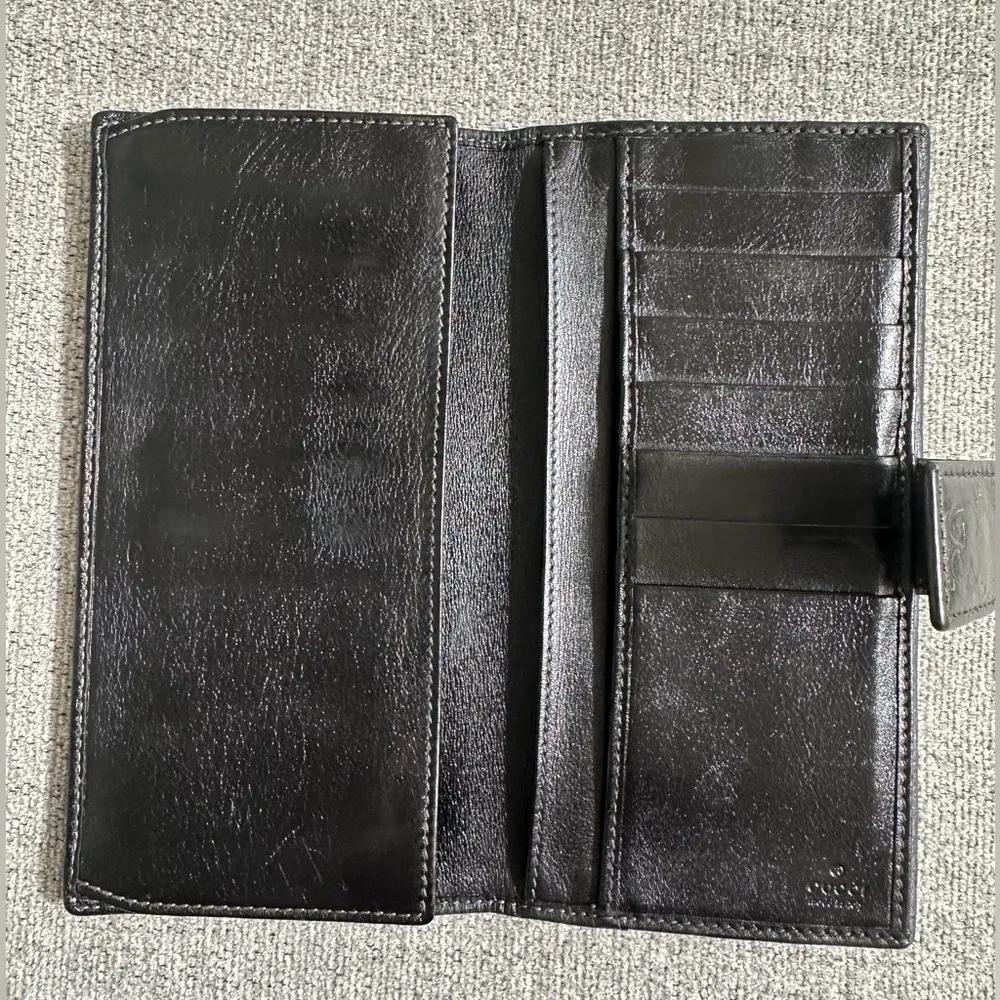 Authentic Gucci GG Signature Black Leather Continental Wallet - Image 8