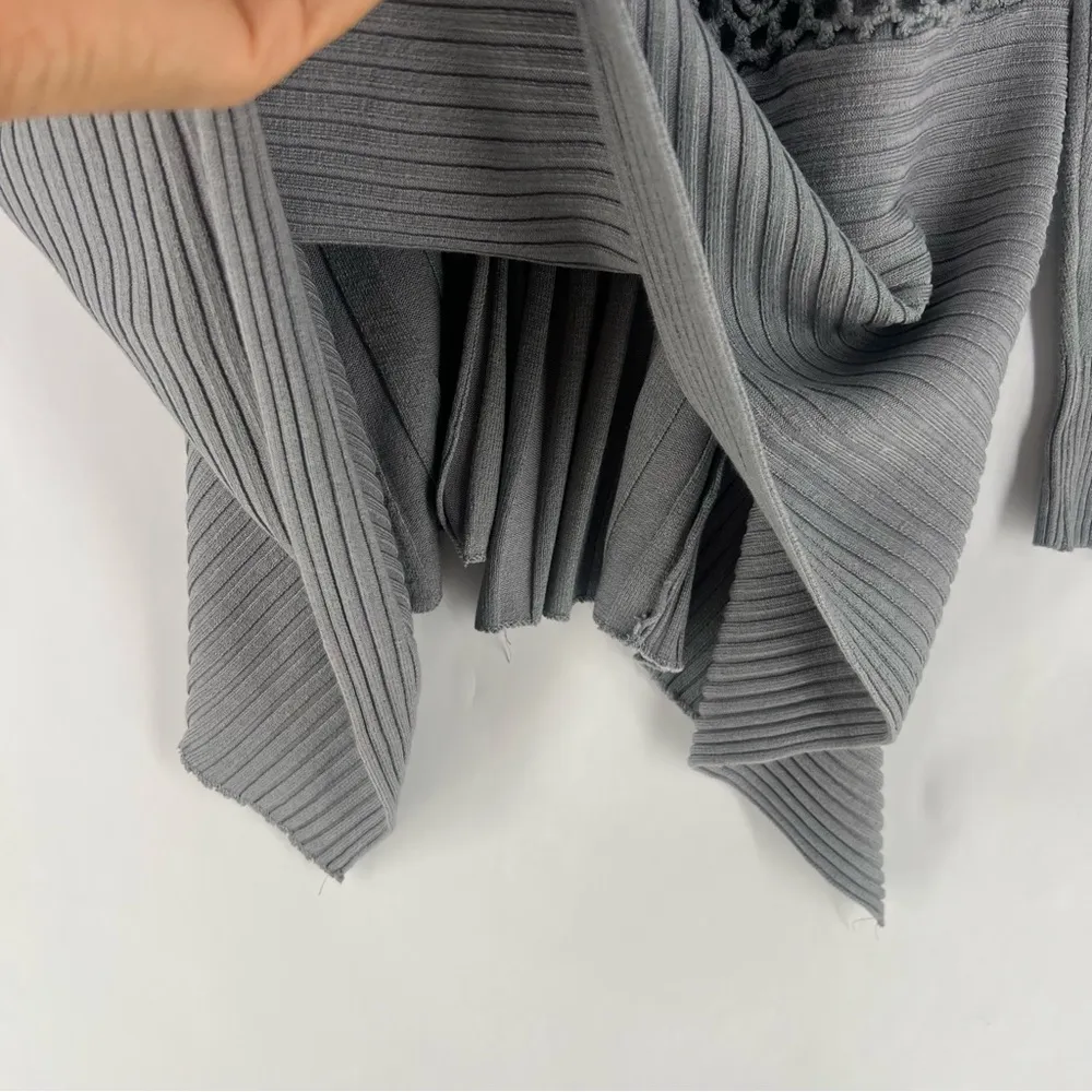 Vila Milano Gray Cashmere Angora Crochet Lace Back Draped Open‎ Front Cardigan - Image 12