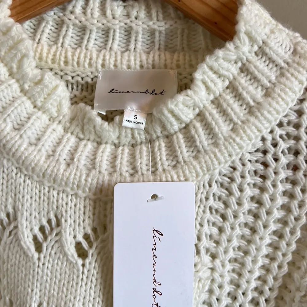 Line and Dot Cream Scallop Neck Knit Sweater - Image 6