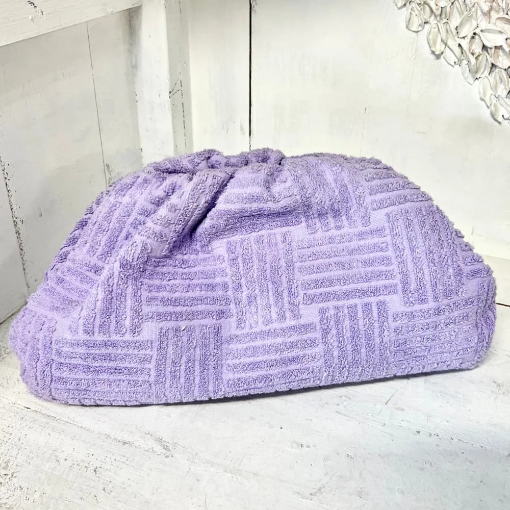 Bottega Veneta Towel Effect Ruched Purse Clutch Handbag Lilac - Image 6