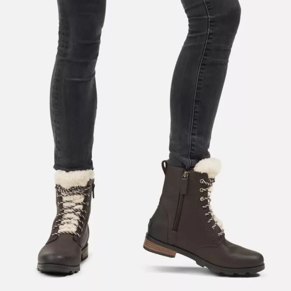 Sorel Women's Emelie Genuine Shearling Short Lace-Up Boot in Blacken Brown NWT - Image 3