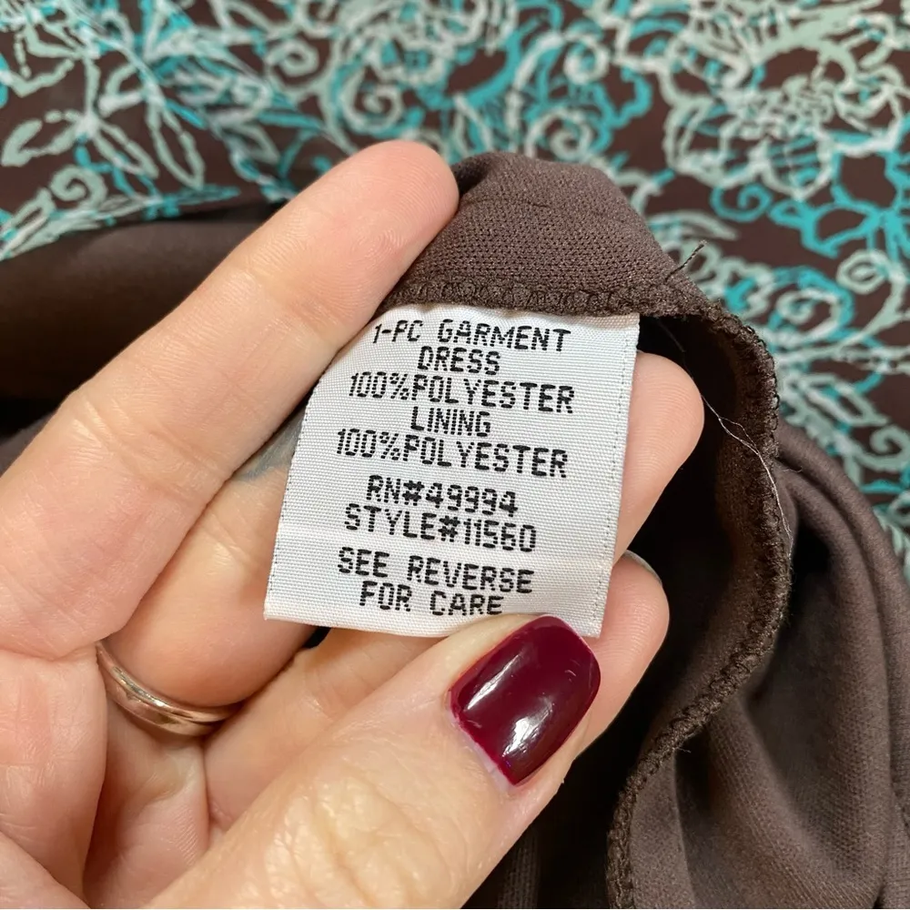 Vintage 90s/Y2K R&M Richards Swirling Floral Fairycore Maxi Dress Size 12P Brown - Image 8