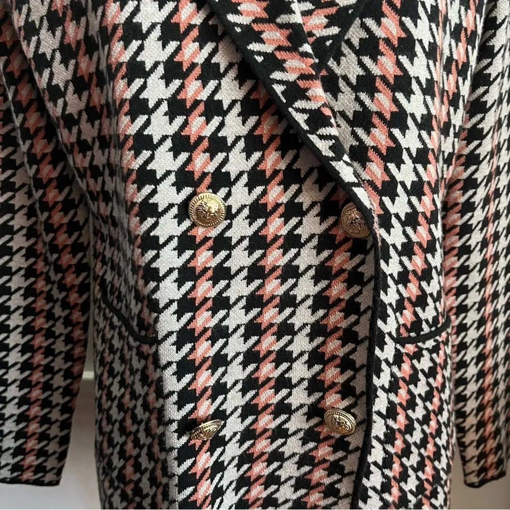 J Joie • NWT Pink Grey Knit Houndstooth Blazer Sweater - Image 3