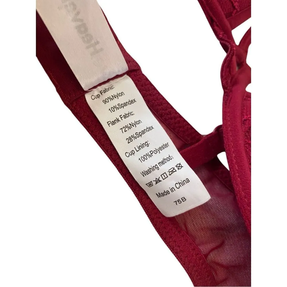 Cutout Balconette 34A Push Up Bra Lace Floral Sexy Coquette Sheer Red Size undefined - Image 8