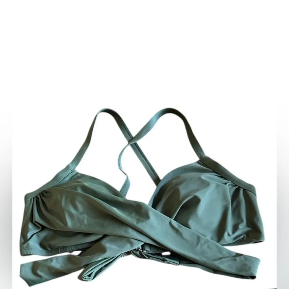 CUPSHE Army Green Bikini High Waisted Wrapped Front Knotted Bottom Size 3X NEW - Image 5