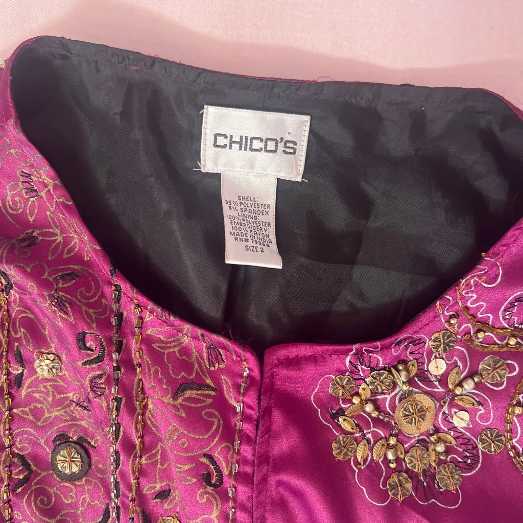 Chico's Magenta Beaded Embellished Blazer - Image 3