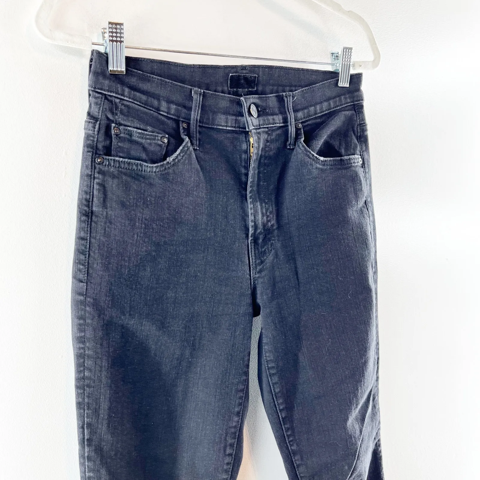 Mother High Waisted Denim The Insider Crop Step Fray Jeans Not Guilty Black 29 - Image 7