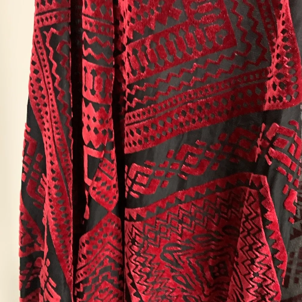 Vintage Red Flocked Velvet Waterfall Cardigan Size XL - Image 2