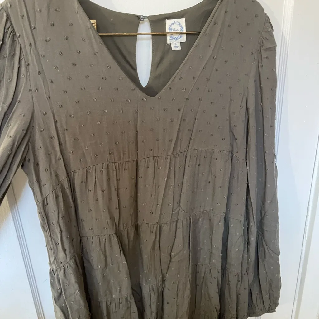 Blue Rain Taupe Textured V-Neck Top - Image 4