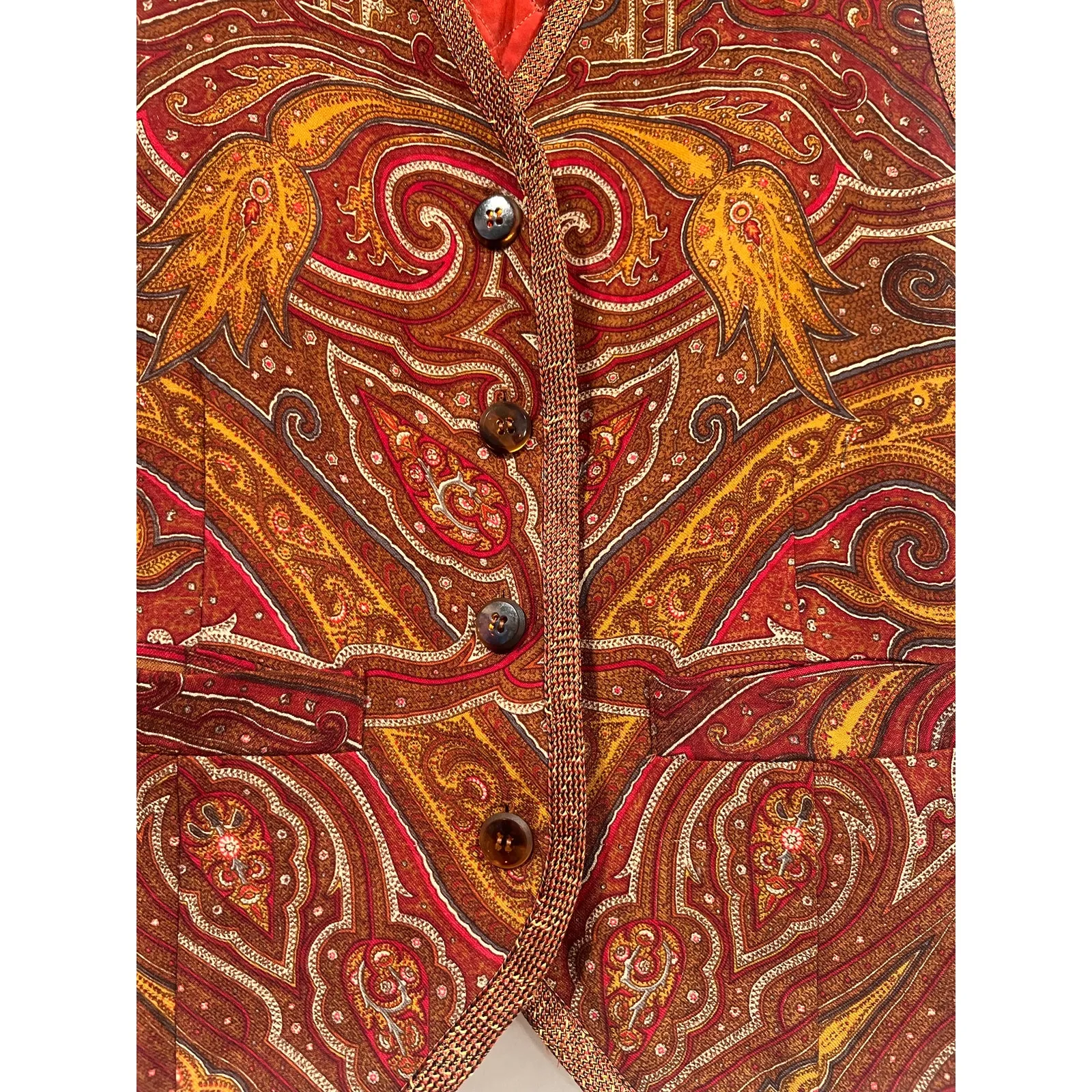 Vintage 90s Silk Blend Womens Red Orange paisley brocade vest waist coat Small - Image 3