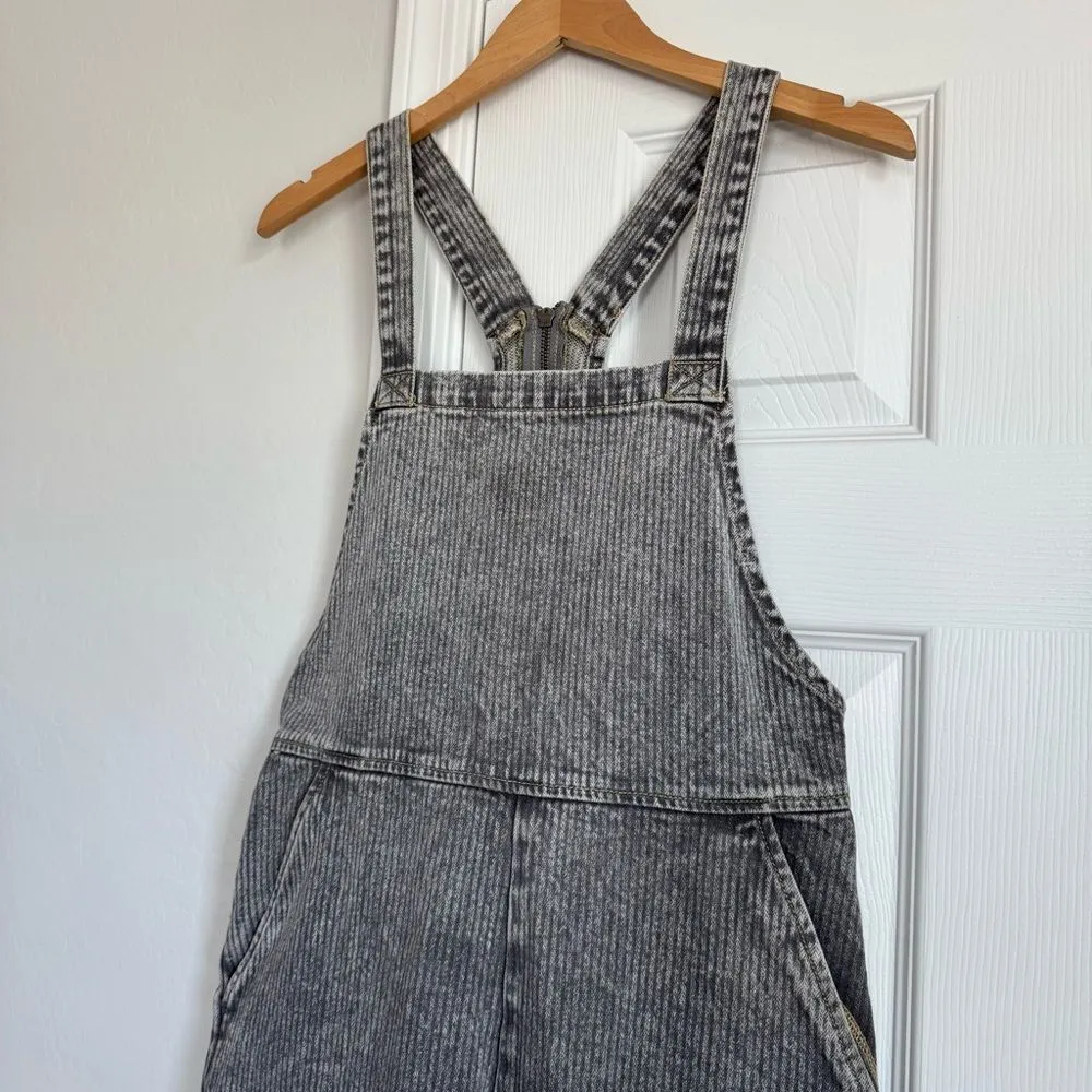 NEW RVCA Crystal Denim Overalls Gray Stripes Wide Leg Crop 100% Cotton Size M - Image 11