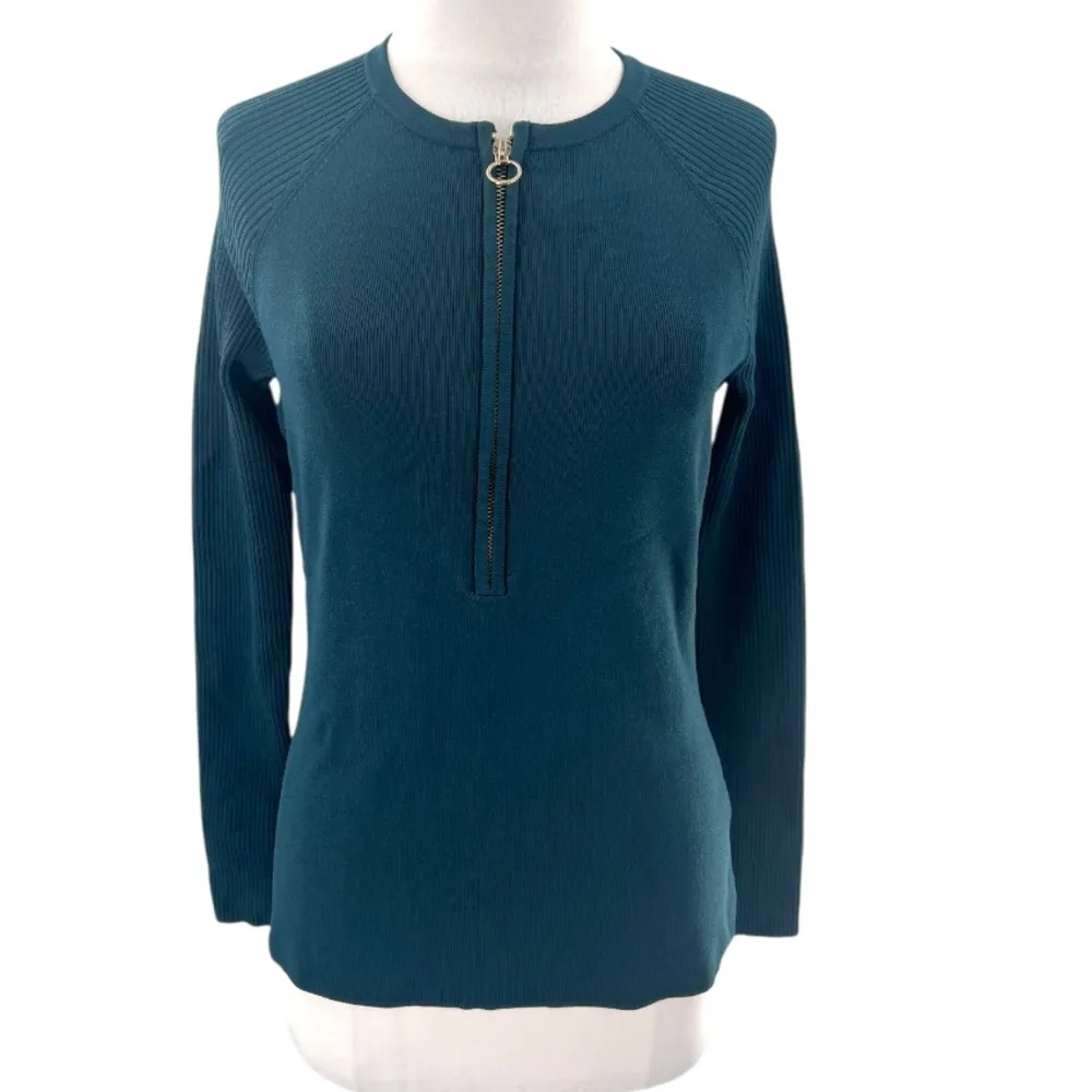 REISS Lexi Zip Neck Top teal sz M - Image 6