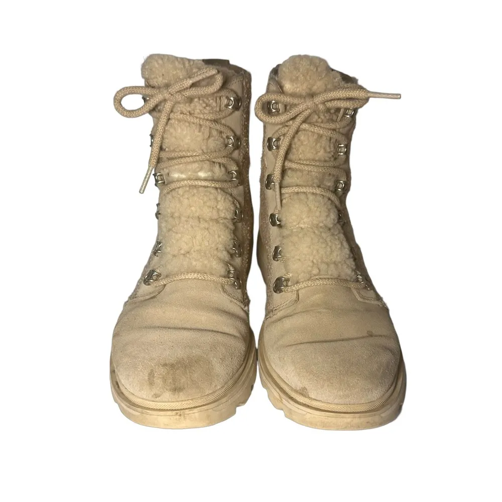 Sorel LENNOX™ Lace Cozy Booties Beige Winter Ankle Boots Biker Waterproof Size 9 - Image 6