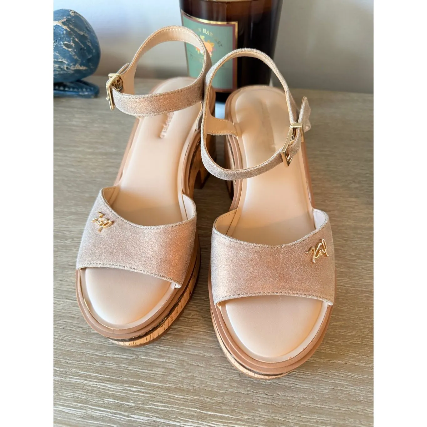 Karl Lagerfeld Paris Caylia leather sandals in Latte Size 9.5 - Image 4