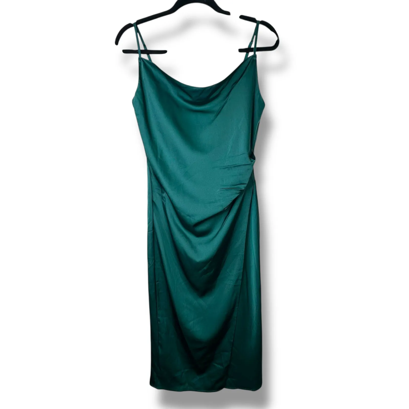 Lulus NWOT Hollywood Woman Forest Green Satin Cowl Neckline Midi Dress Medium - Image 3