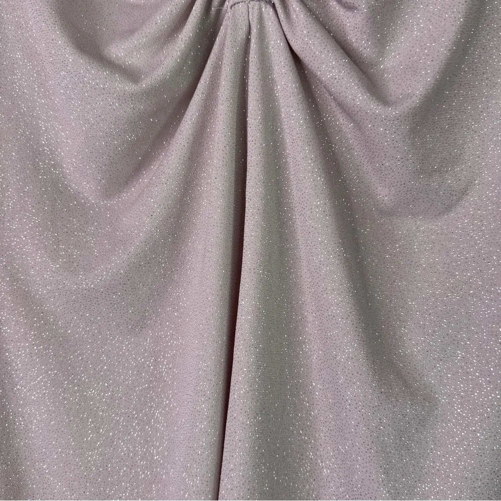 Vince Camuto Size Small Tan Glitter Blouse V-Neck Long Sleeve Ruched Front Top - Image 3