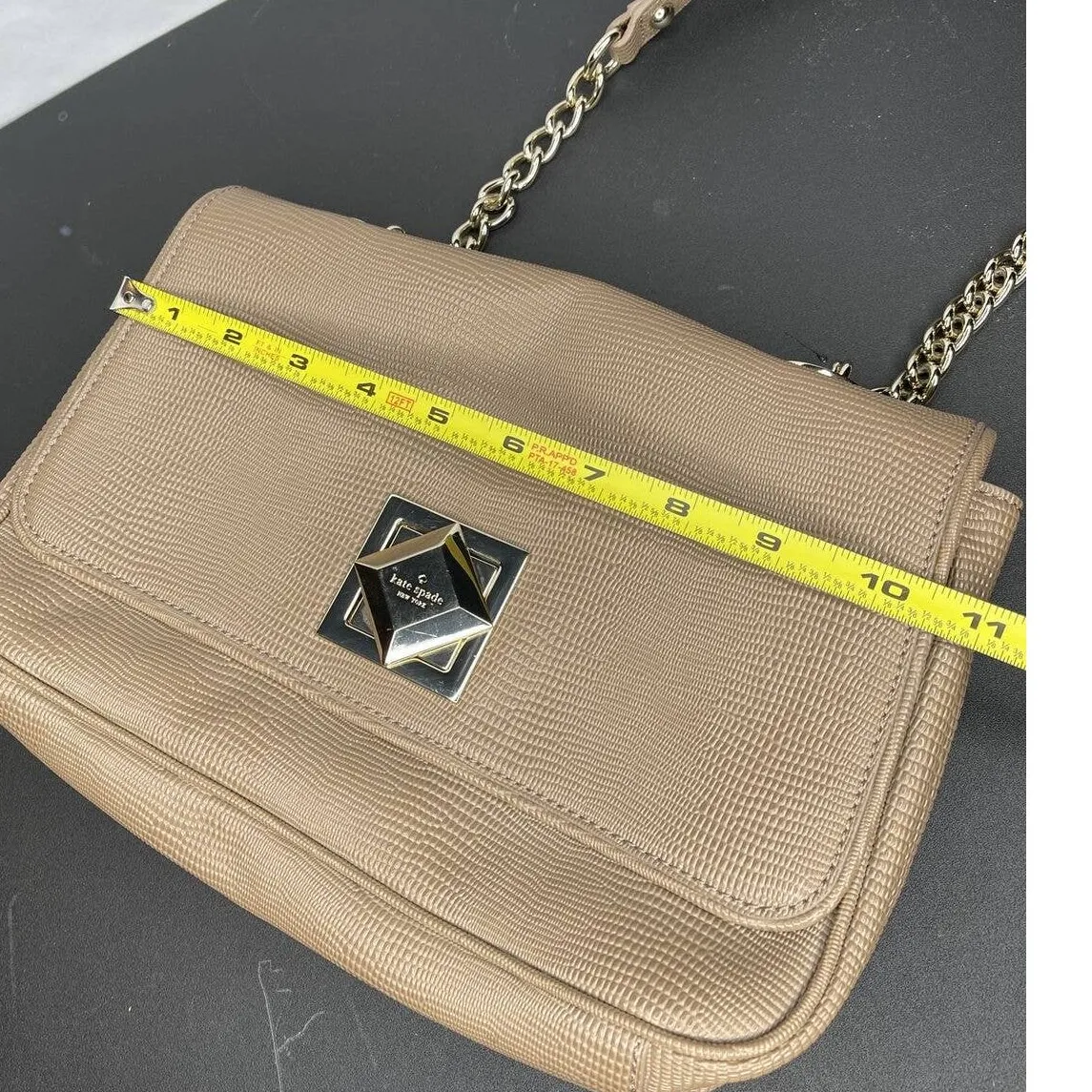 Kate Spade Rafaela Bag Marble Hill Gray Taupe Twist Lock Purse Tan - Image 9