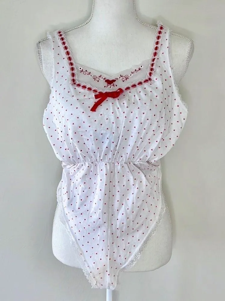 Vintage Heart Teddy Lingerie White Size M - Image 3