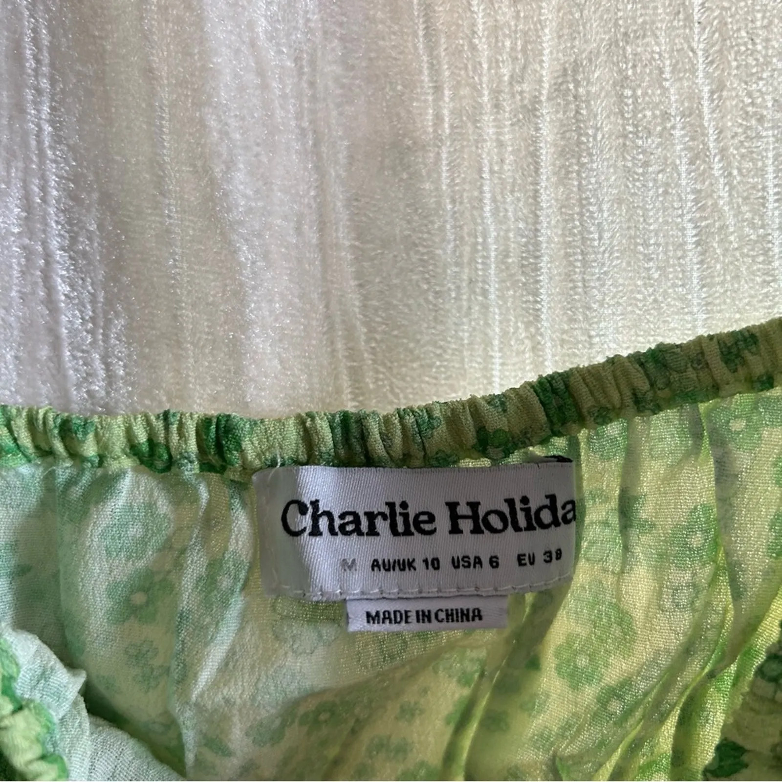 Charlie Holiday Nixon Top Floral Smocked Tie Strap Crop Tank Green NWT‎ Size 6 - Image 4